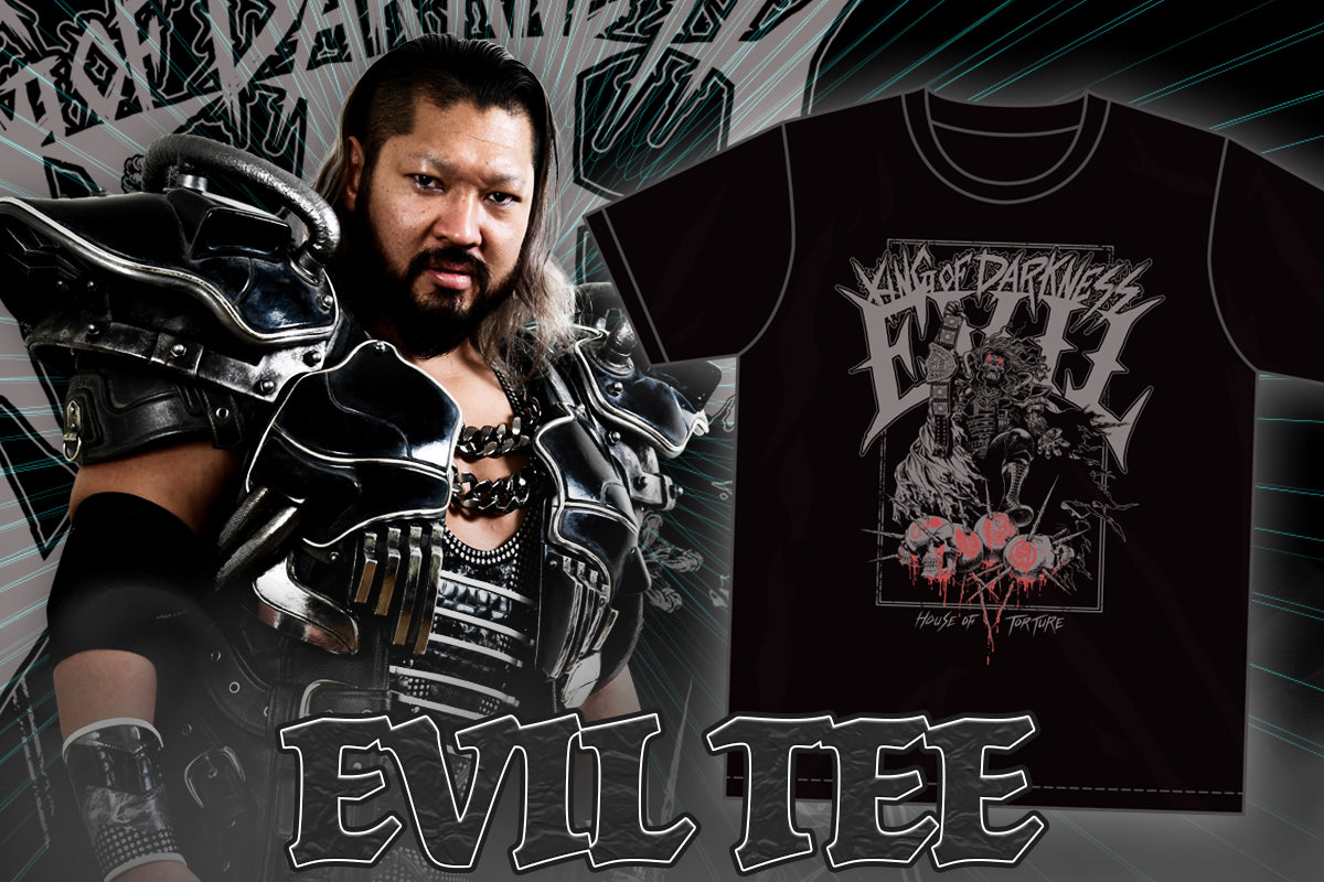 13着限定 EVILWIRE EDM コラボ Tシャツ チャコールブラック ✨再入荷✨「EVIL is THE REAL IWGP WORLD HEAVYWEIGHT CHAMPION 」Tシャツ