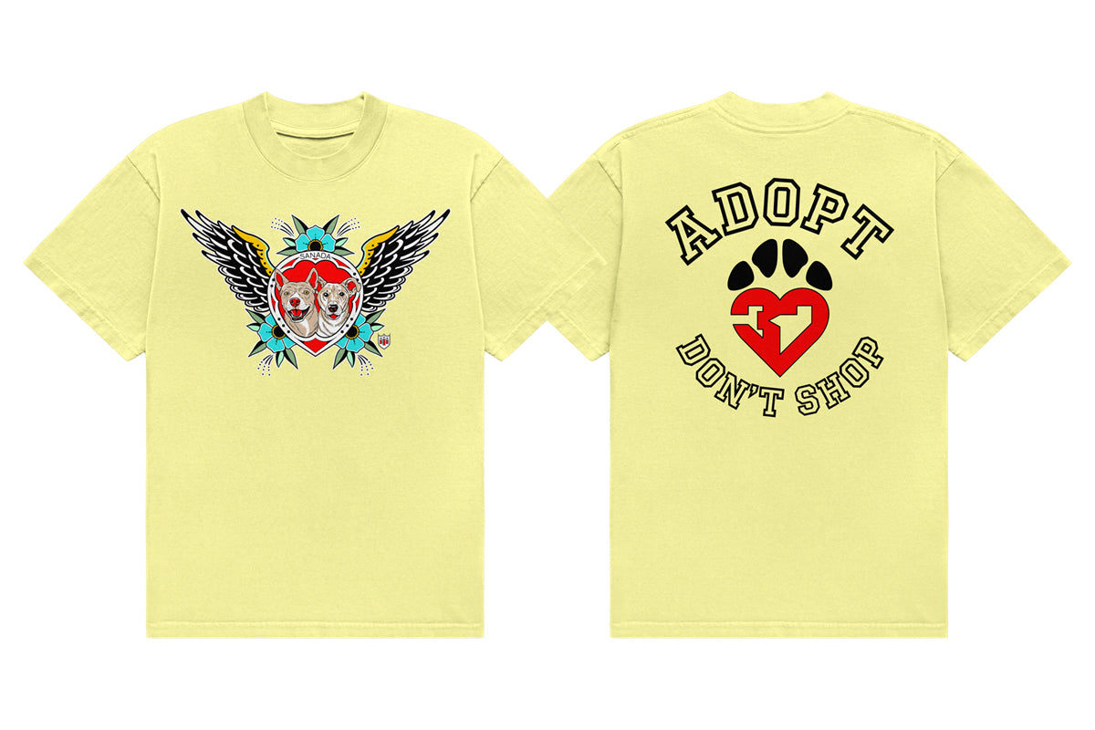 SANADA × TOKYO HIRO「ADOPT DON'T SHOP」TEE(2026・ライトイエロー)