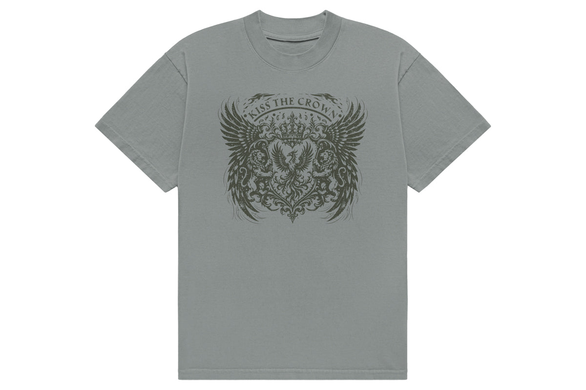 UNITED EMPIRE「KISS THE CROWN」Tシャツ(モスグレー)