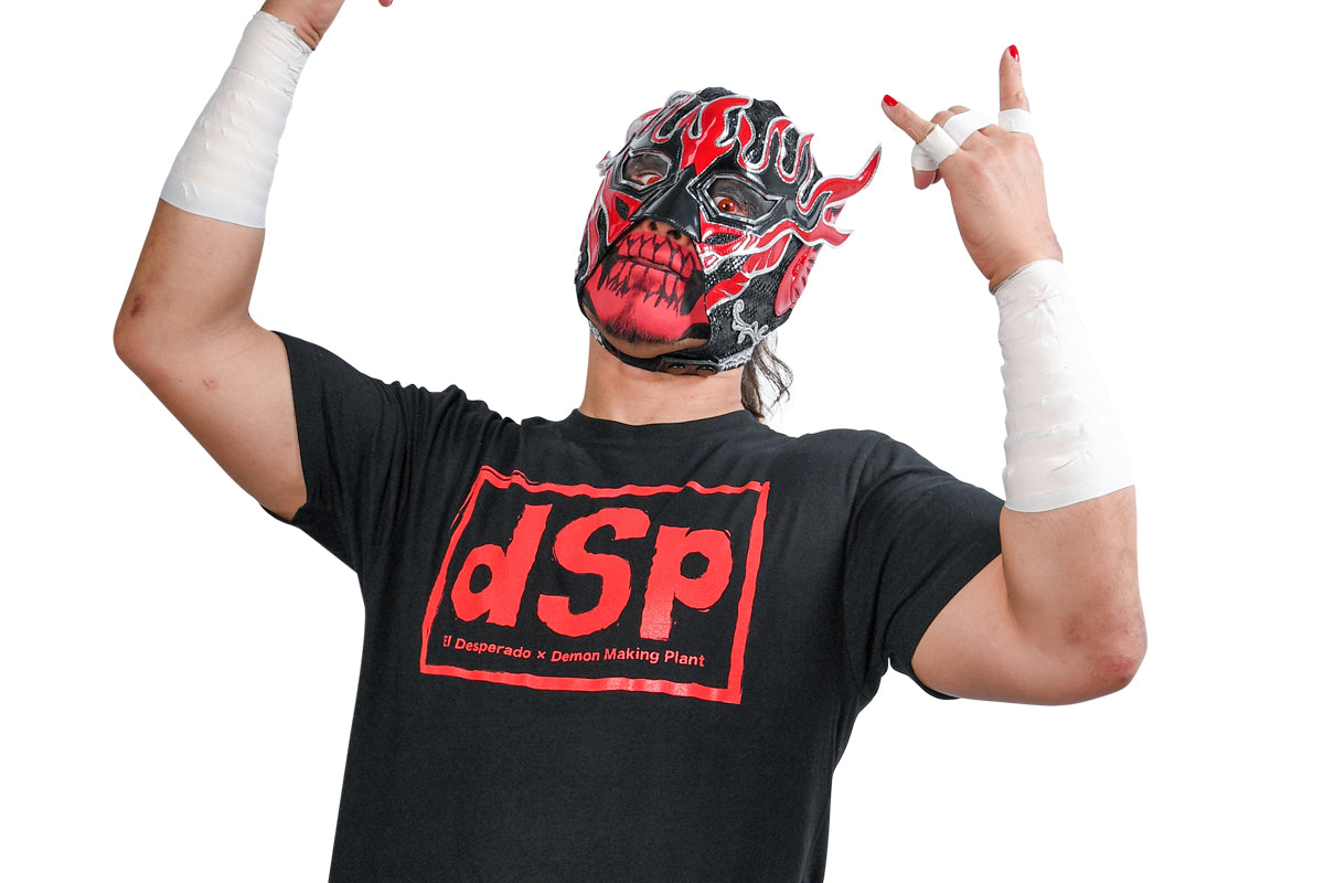 キン肉マンⅡ世コラボ エル・デスペラード×d.M.p Tシャツ(ブラック×レッド)