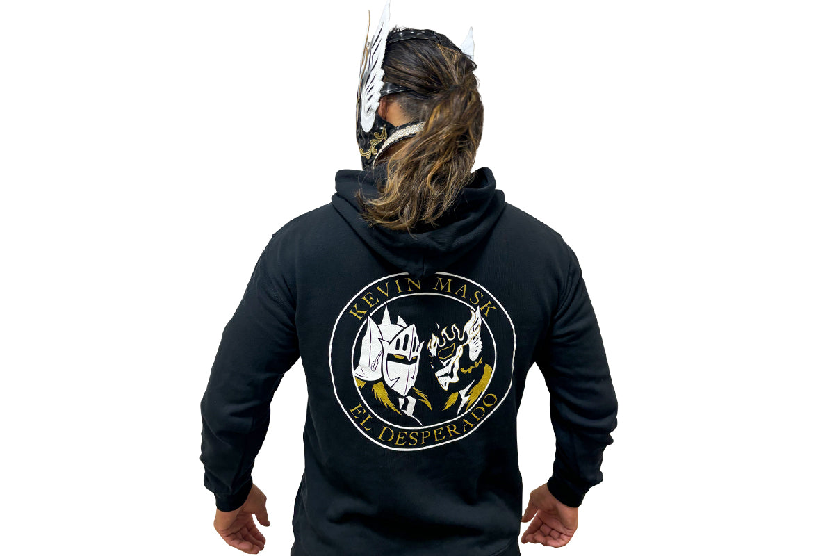 キン肉マンⅡ世コラボ エル・デスペラード&ケビンマスク プルオーバーパーカー(ブラック×ホワイト)