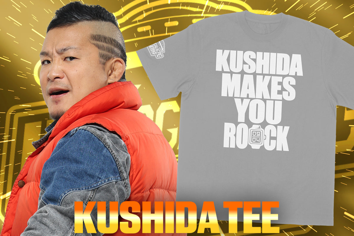 KUSHIDA「MAKES YOU ROCK」Tシャツ(グレー×ホワイト)