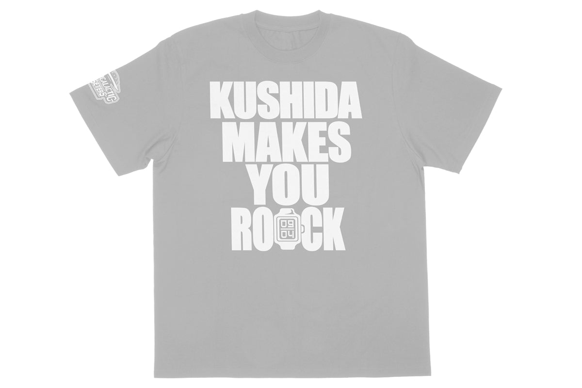 KUSHIDA「MAKES YOU ROCK」Tシャツ(グレー×ホワイト)