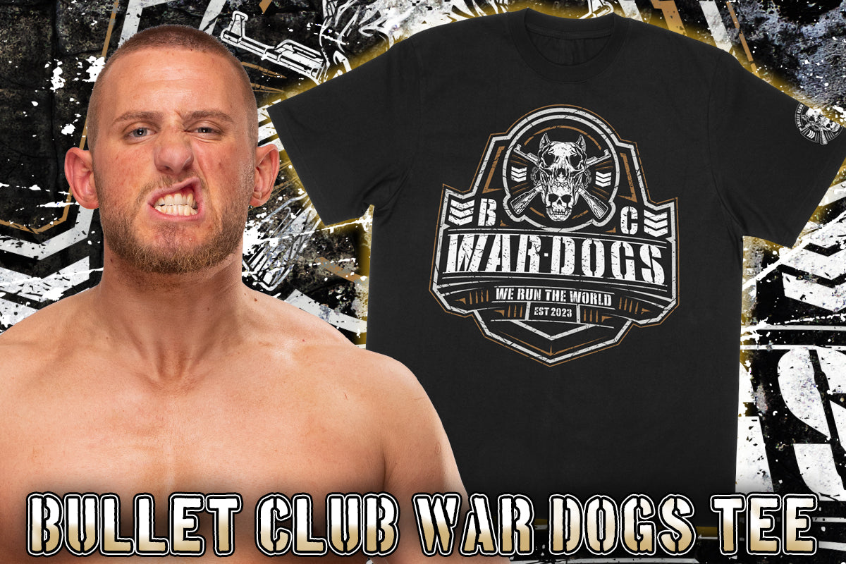 BULLET CLUB WAR DOGS「WE RUN THE WORLD」Tシャツ(ブラック×ゴールド)