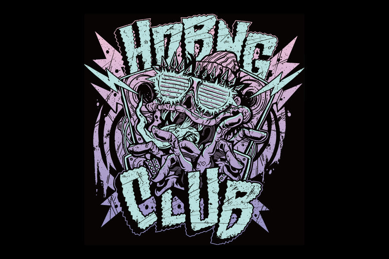 エル・ファンタズモ「HDBNG CLUB」Tシャツ（パープル×ライトブルー）
