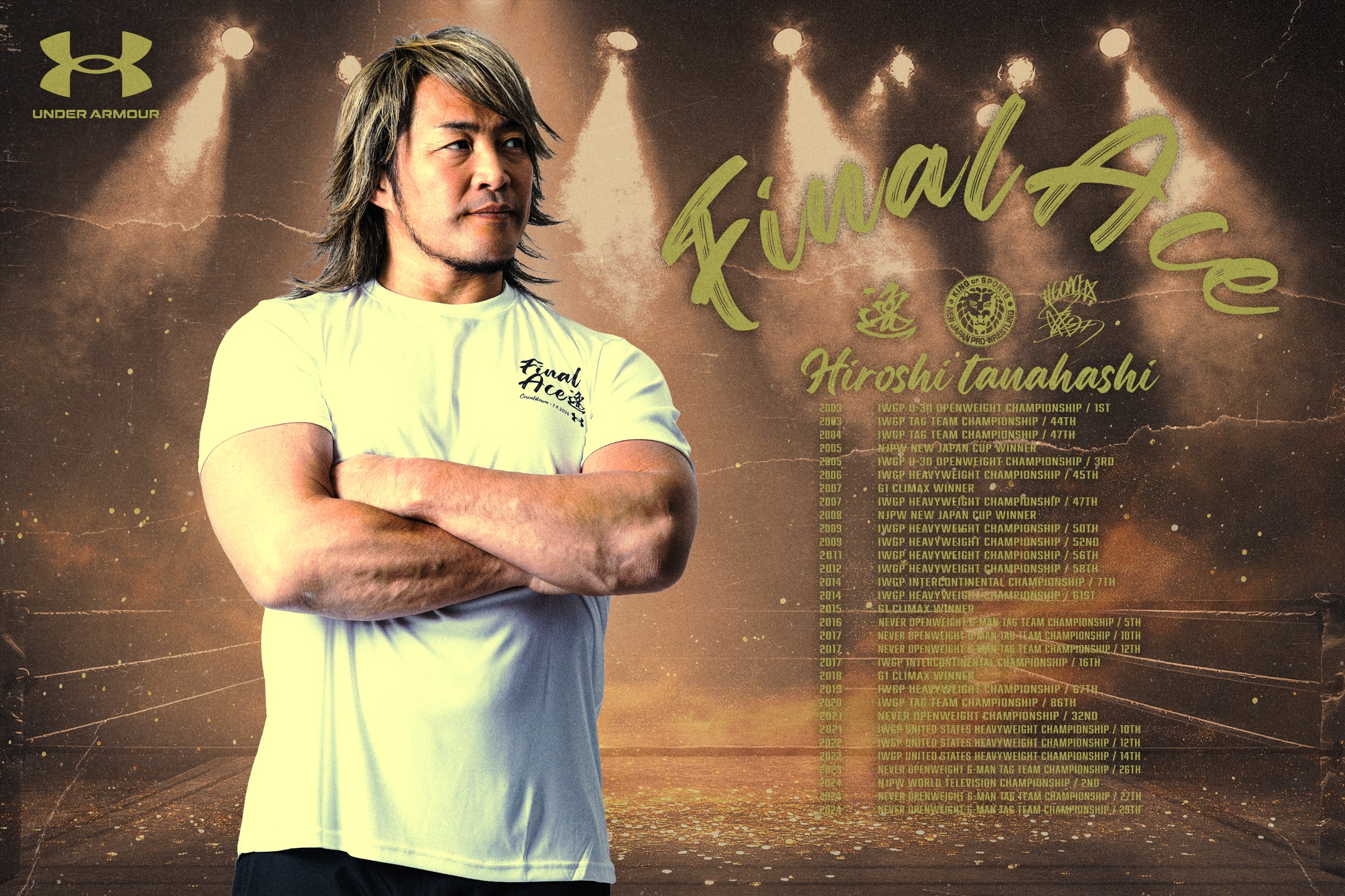 UA  棚橋弘至 FINAL ACE LEGACY Tシャツ（ホワイト）