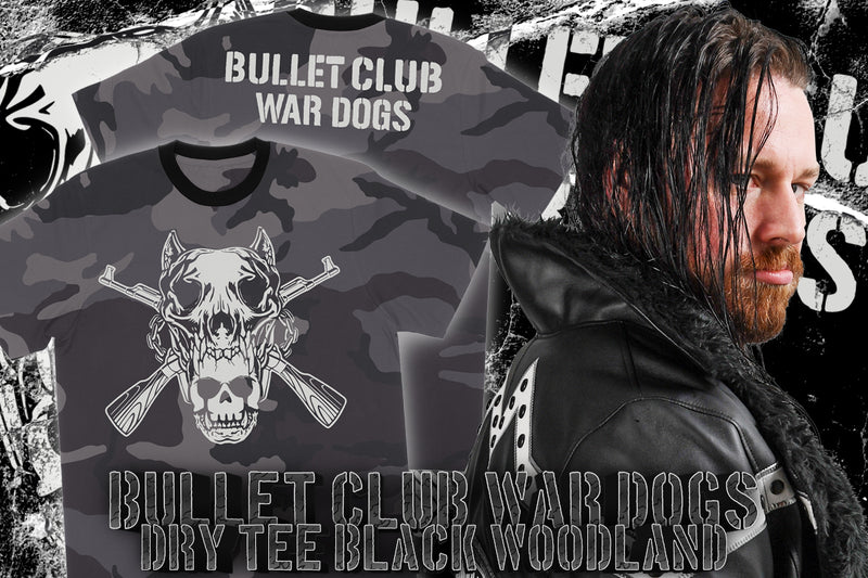 BULLET CLUB WAR DOGS ドライTシャツ（ブラックウッドランドカモ）