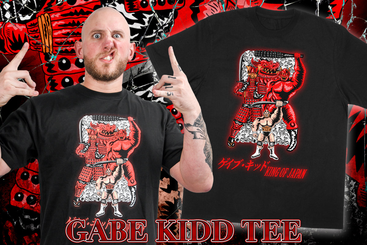 新品未開封 激レア KEN YOKOYAMA 浮世絵ロゴシャツ M 赤 ゲイブ・キッド「KING OF JAPAN」イラストTシャツ（ブラック）